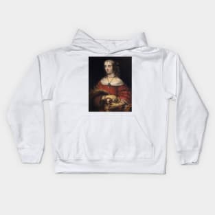 Portrait of a Lady with a Lap Dog by Rembrandt Kids Hoodie